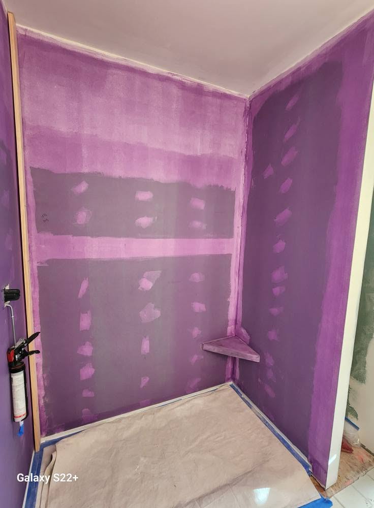 Bathroom purple drywall installation
