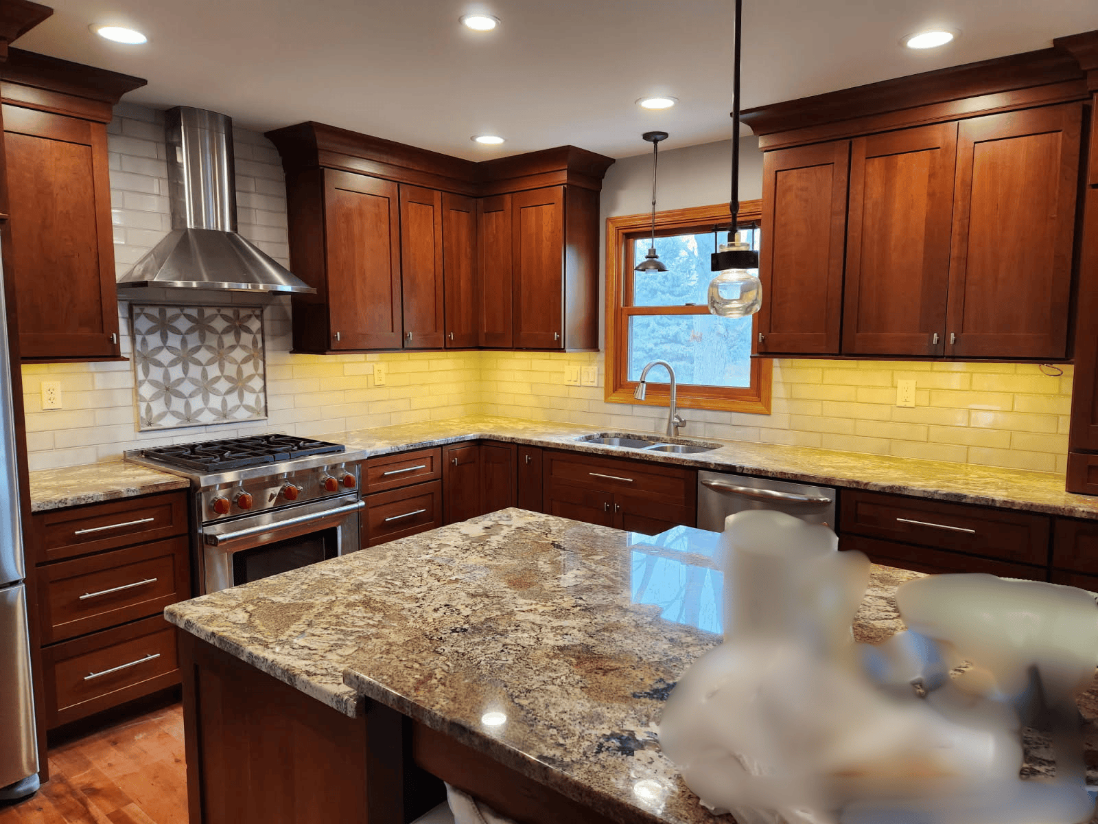 Brown cabinet kitchen remodel