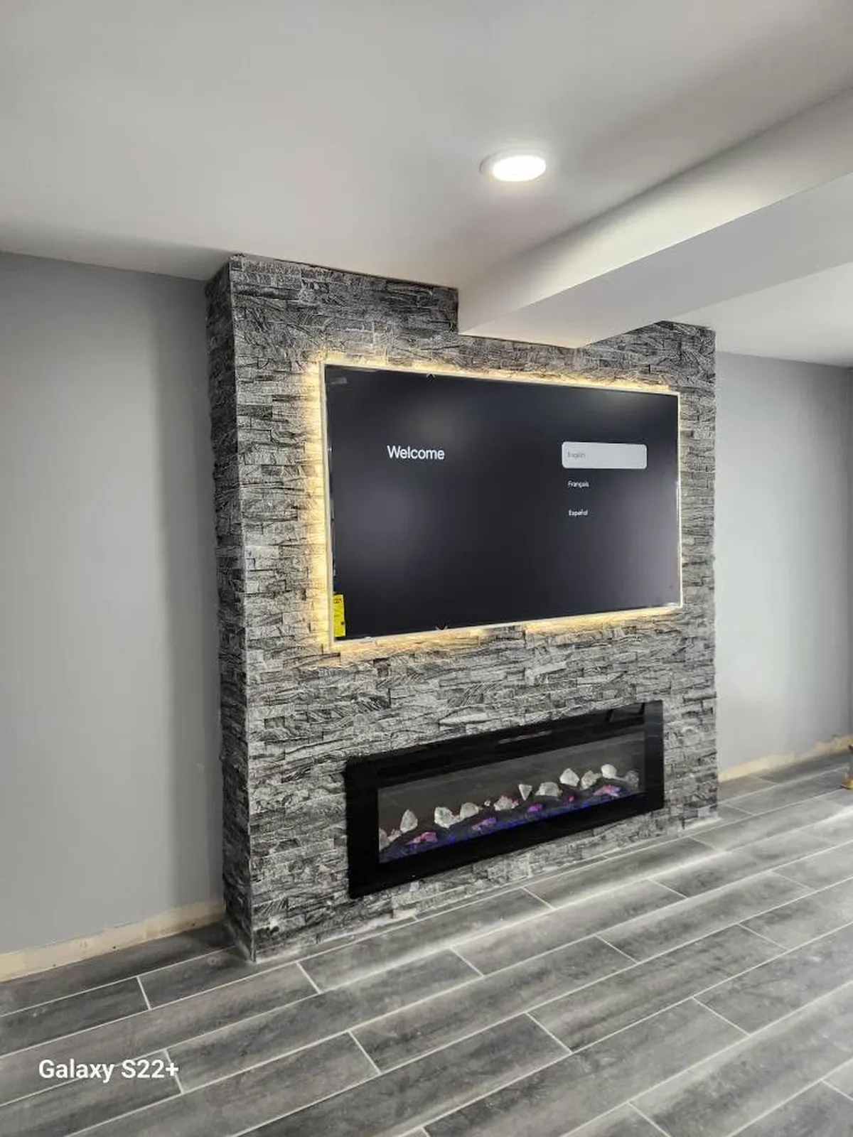 Fireplace with built in TV remodel and custom trim