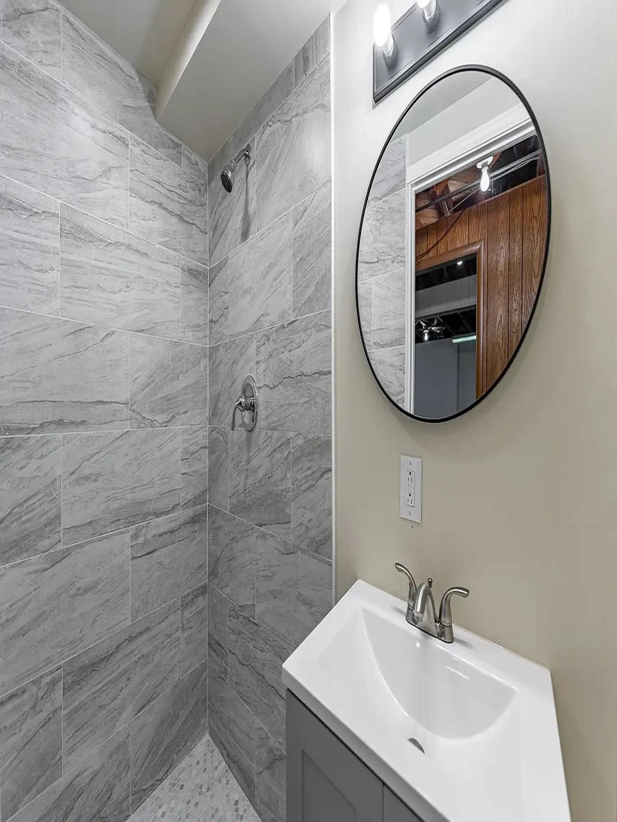 Gray luxury walls bathroom remodel