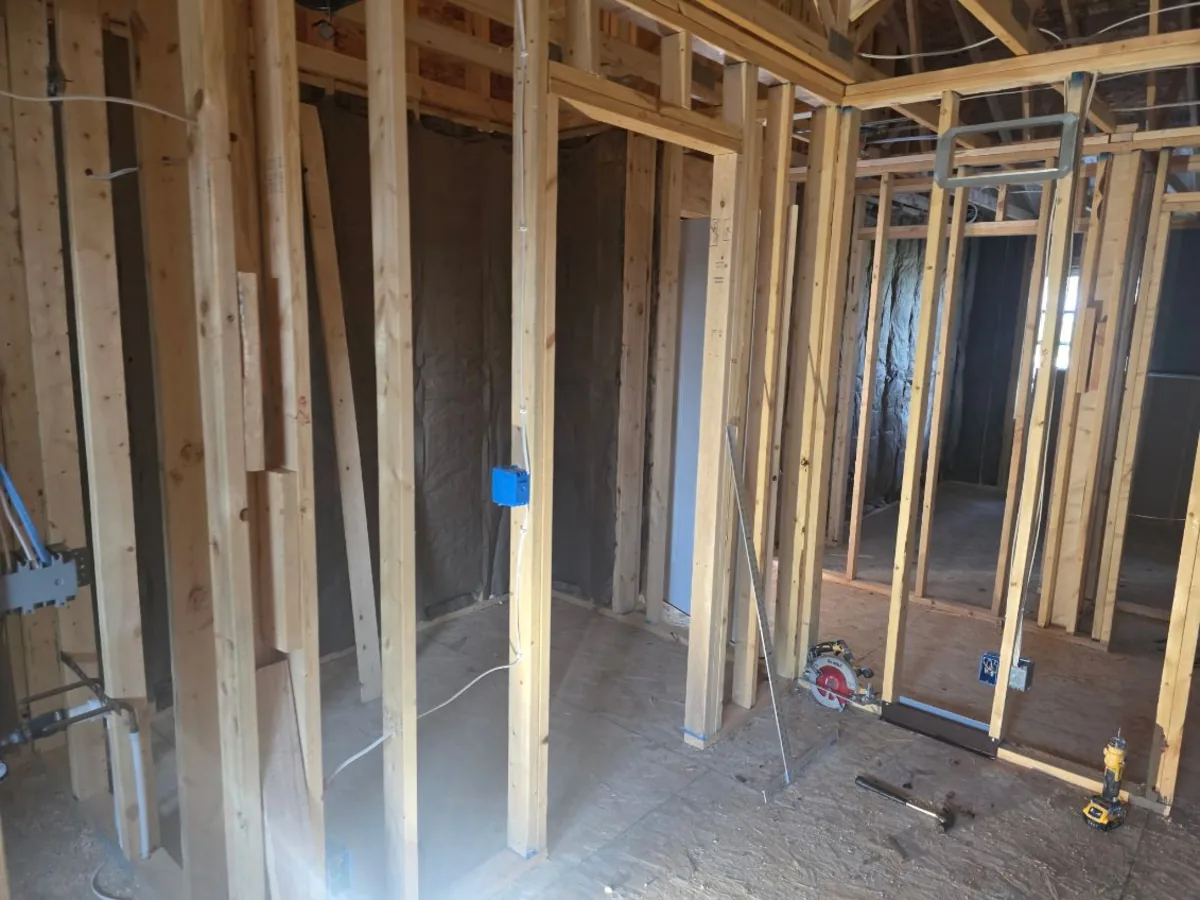 Interior wall framing before drywall installation