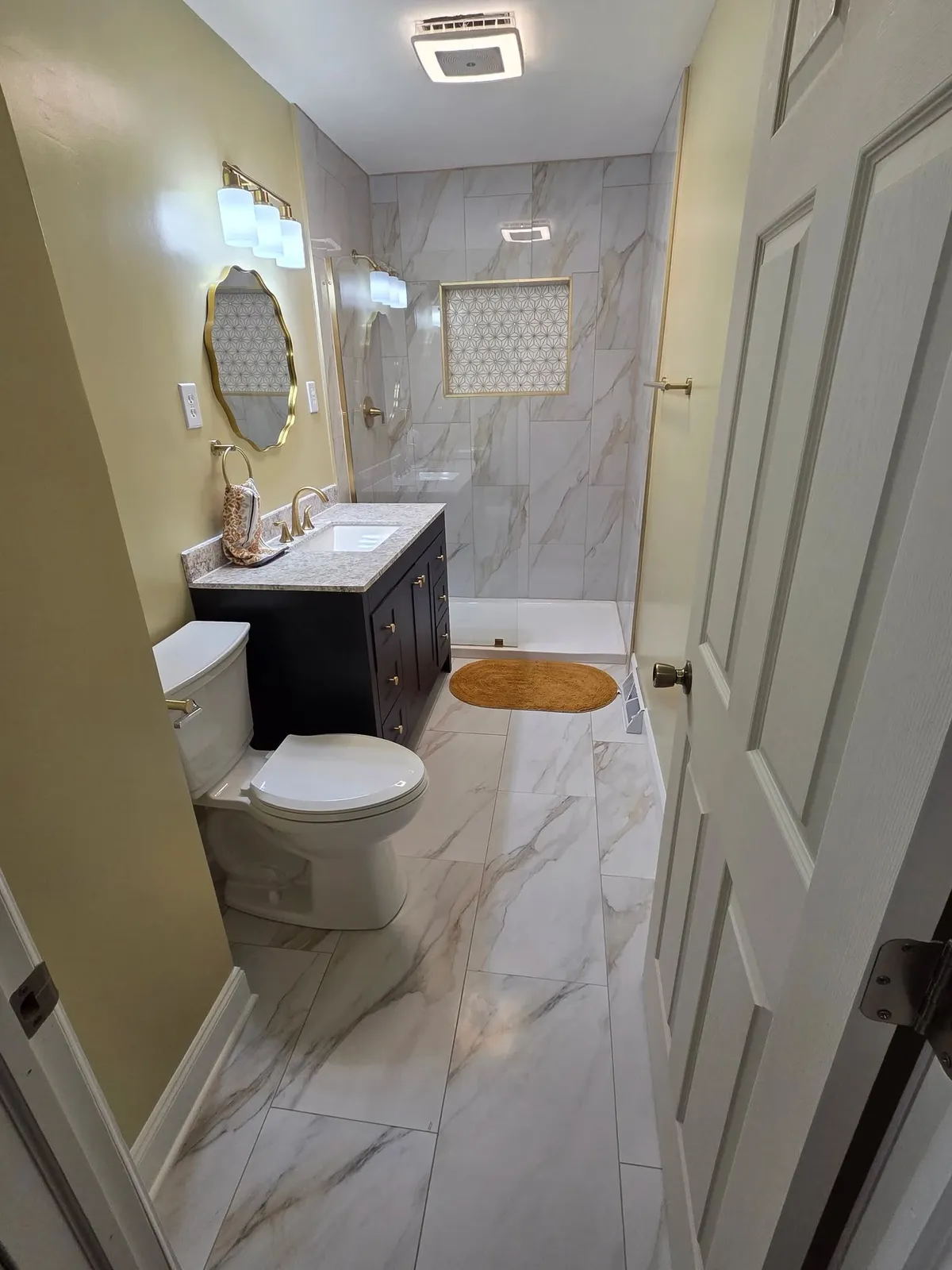 Yellow bathroom after remodel